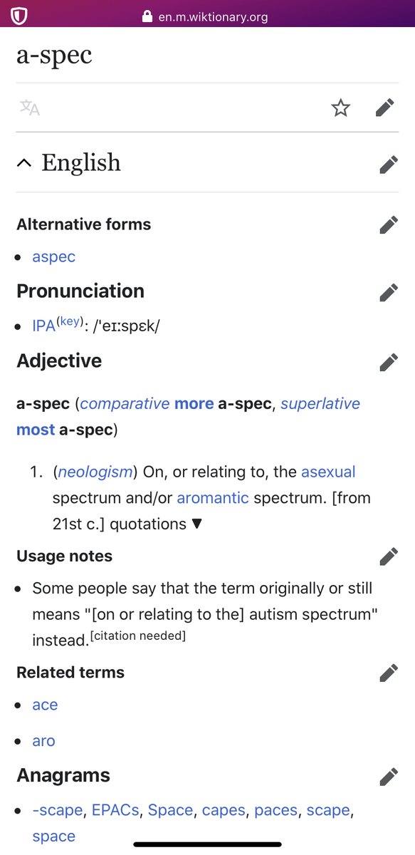 If someone, anyone, can indeed find a reliable source proving that “aspec” was used for autism from before the discourse on Tumblr, I would genuinely love to see it.And while they’re at it, they could send it to Wiktionary to replace that nice little [citation needed].8/12