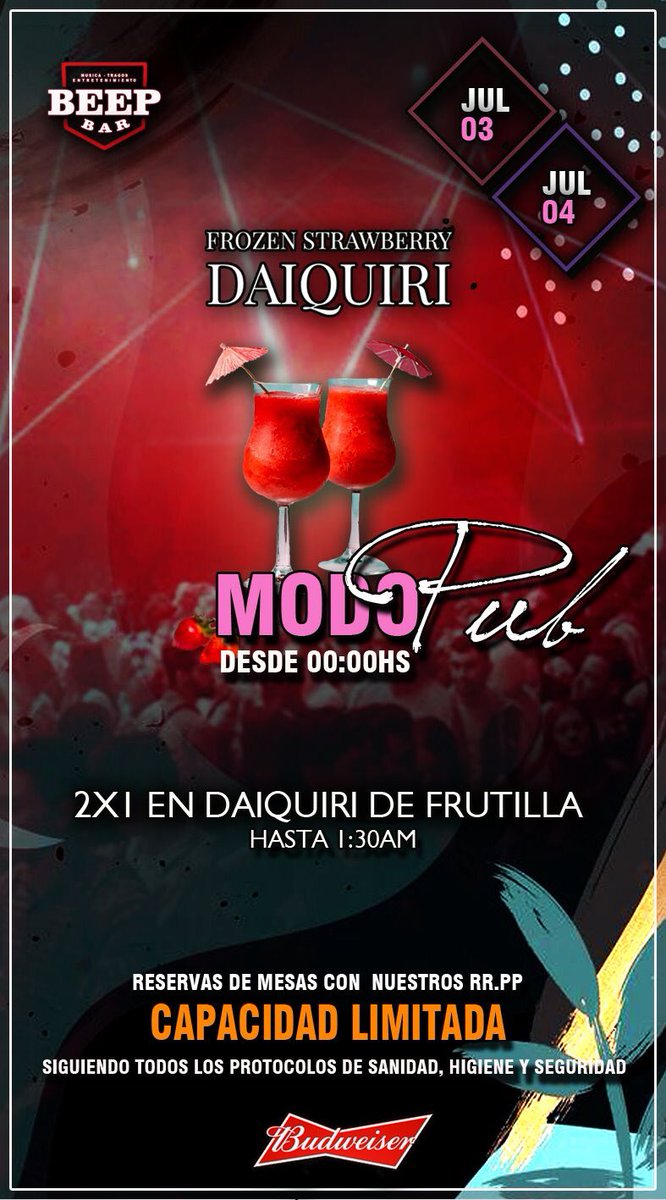 BeepBar_Boliche's tweet photo. COMIENZA JULIO Y SEGUIMOS DISFRUTANDO LAS NOCHES EN MODO PUB!
APLICANDO Y ADAPTANDO TODAS LAS MEDIDAS NECESARIAS PARA ENFRENTAR ESTA SITUACIÓN, RESPETANDO TODOS LOS PROTOCOLOS DE SANIDAD.
VENI A PASARLA BIEN ENTRE AMIGOS, DISFRUTAR DE TRAGOS Y BUENA MÚSICA.
CAPACIDAD LIMITADA https://t.co/5EmOGbxtZA