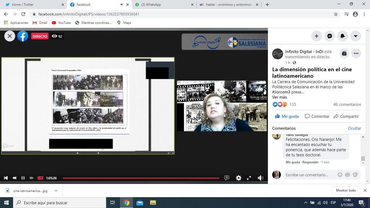 EstefiAlvarez18's tweet photo. #Jorcom3 Msc. Cristina Naranjo, docente de la Carrera de Comunicación de la UPS afirma en el enpoderamiento dela imagen,el cine latinoamericano se basa en la cotidianidad de las ciudades, la rutina de la gente y el cine político. #InfinitoDigital #OpiniónPública #PaisInmediato702 https://t.co/UFC5YaWLX6