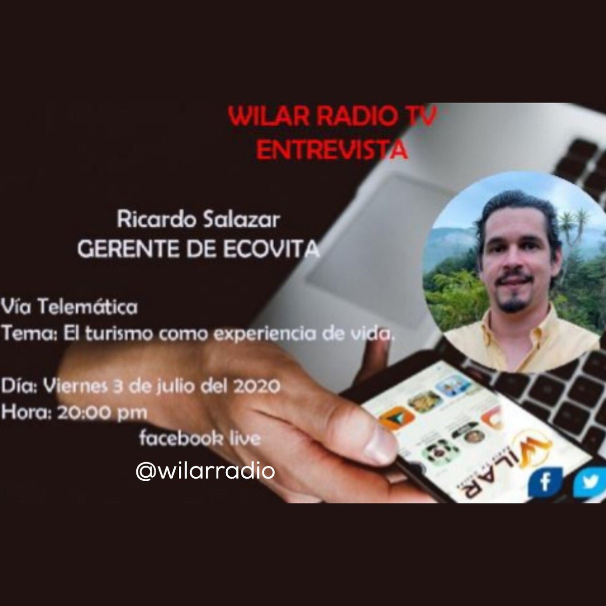 EcosolEC's tweet photo. Hoy 20h00 👉wilarrtv FacebookLive https://t.co/VXlgQ5Zu2D

#turismo #experienciadevida #pallatanga #ecovita #experienciaecovita https://t.co/waLXUsNH7I