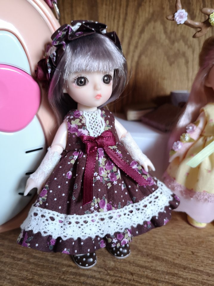 LadyLunaofLila1's tweet photo. #jointeddoll #babydoll #dollcrafts #dollclothes #sewing #handmade #lolita #lolitadolldress Two sweet little dolls with realistic eyes. They are 15cm tall. Antique Rose dress and Water Lily Faun, my life partner thinks of Lily as a Dryad lol 😁 https://t.co/XBXwcay9ck