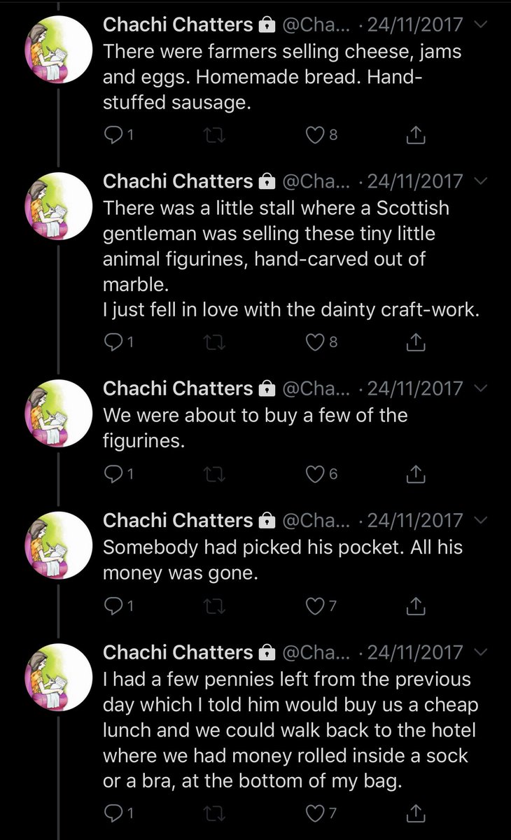 Sharing one of my favourite stories from  @ChachiChatters about her trip to  #London where she was chasing a distant memory with the help of twitter. Rest In Peace  @ChachiChatters - May your beautiful stories last forever in your loved ones & fans lives.Part 1/2