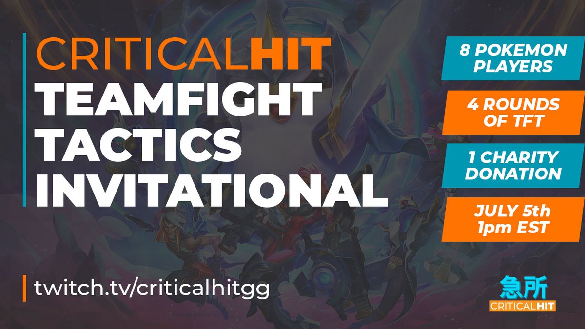 criticalhitgg's tweet photo. CriticalHit is back to streaming some content! This Sunday we're hosting a @TFT event with 8 players from the Pokemon community on our channel. Kicks off at 1pm EST with players playing across 4 rounds! https://t.co/FTM7tytEPa