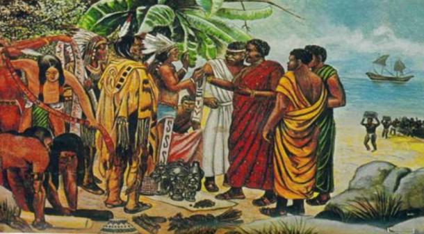 Columbus himself reports that Native Americans had confirmed that “black skinned people had come from the south-east in boats, trading in gold-tipped spears.” Chemical analyses of the gold tips found on the native spears, show that the gold probably came from West Africa.