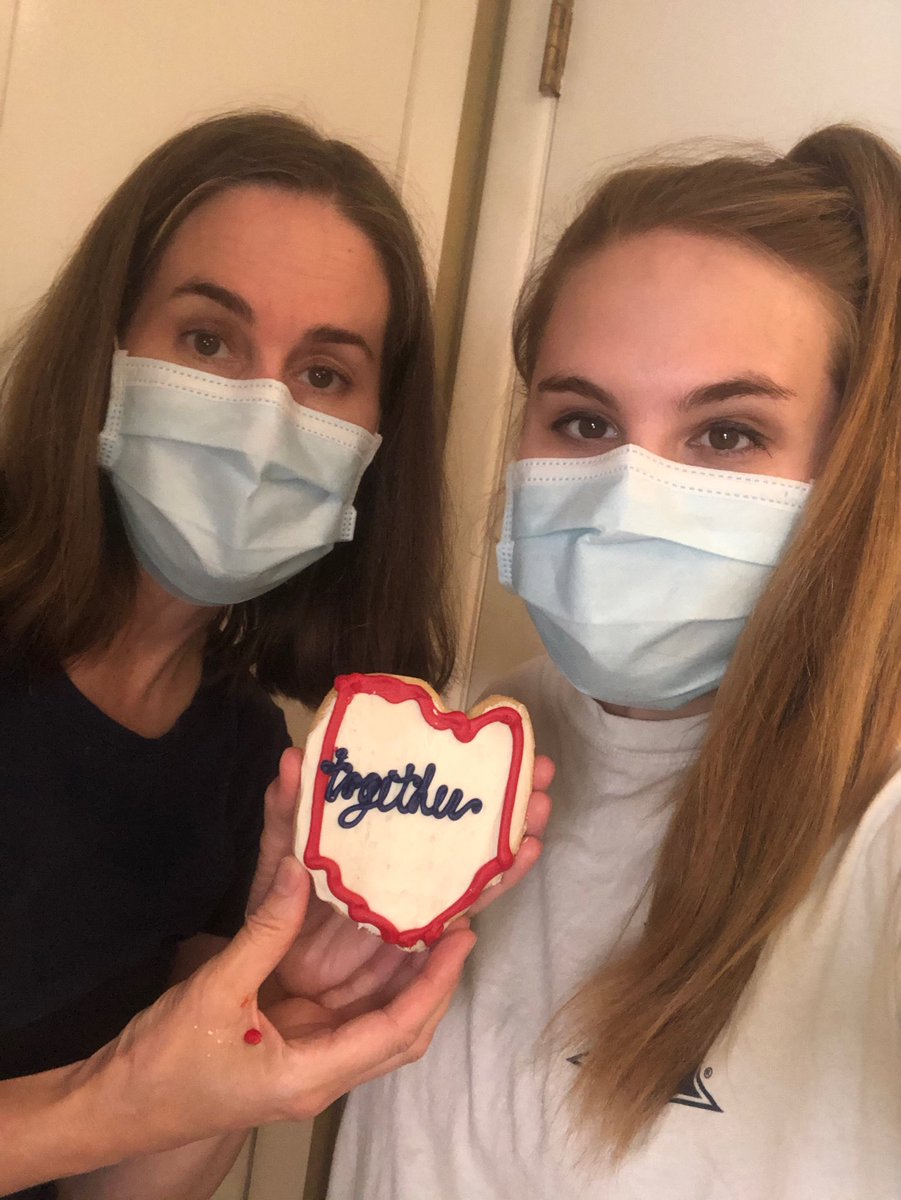 mariaaskill's tweet photo. Wearing our masks to help save lives. Thank you @AshleysPastries for the great cookie! #TogetherOhio @nanwhaley @MikeDeWine @maura_donahue https://t.co/hY60VdXMzf