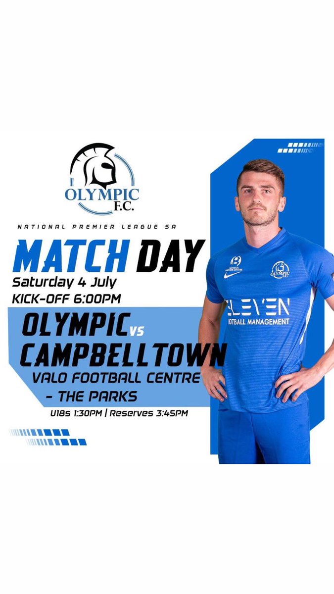 We match up against Campbelltown at home this afternoon.

Get to VALO Football Centre for all 3 matches and a great feed with the canteen open and serving all of your favourite Olympic meals 🤗

#AOFC