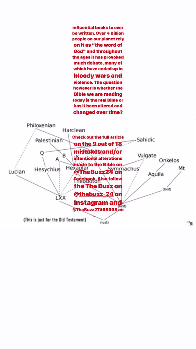 TheBuzz27468668's tweet photo. 9 OF 18 MISTAKES AND/OR INTENTIONAL ALTERATIONS MADE TO THE BIBLE. Catch the full article on @TheBuzz24 on facebook.

This article is intense friends, check out @TheBuzz24 and read up on it. Like, Comment and Share. Lets Talk Real about it. 😧😧😧🤔🤔🤔 https://t.co/06j11roUlZ