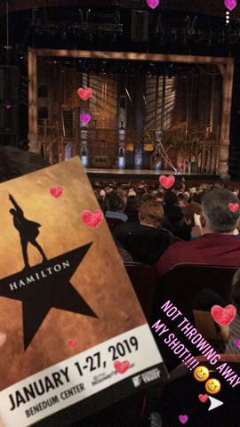 WadeKennedi's tweet photo. Reliving one of the most incredible experiences of my life with my mom #HamiltonFilm. Except this time, we can happily scream/sing the entire musical without the guilt of disturbing the people around us :)) @Lin_Manuel @leslieodomjr @ReneeGoldsberry https://t.co/bvlqNlZFMm