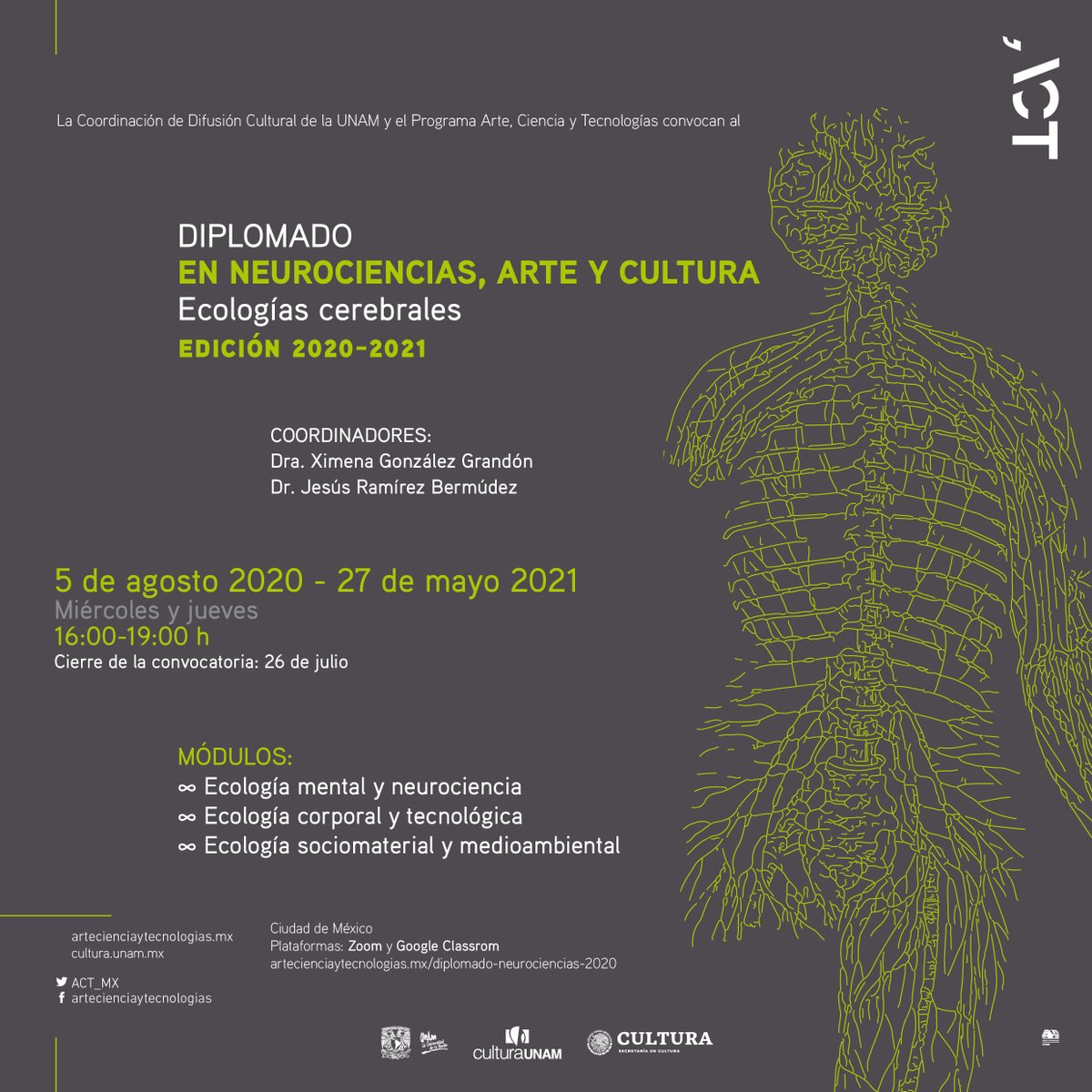 ACT_MX's tweet photo. 🧘🏽El diplomado en línea ‘Ecologías cerebrales’ está articulado a partir de la noción constitutiva entre cerebro/cuerpo/ambiente.
Costo, becas disponibles, y formulario para envío de solicitudes de inscripción en: https://t.co/DPrXsc7TG3
Cupo limitado https://t.co/OvL9mOE6XL