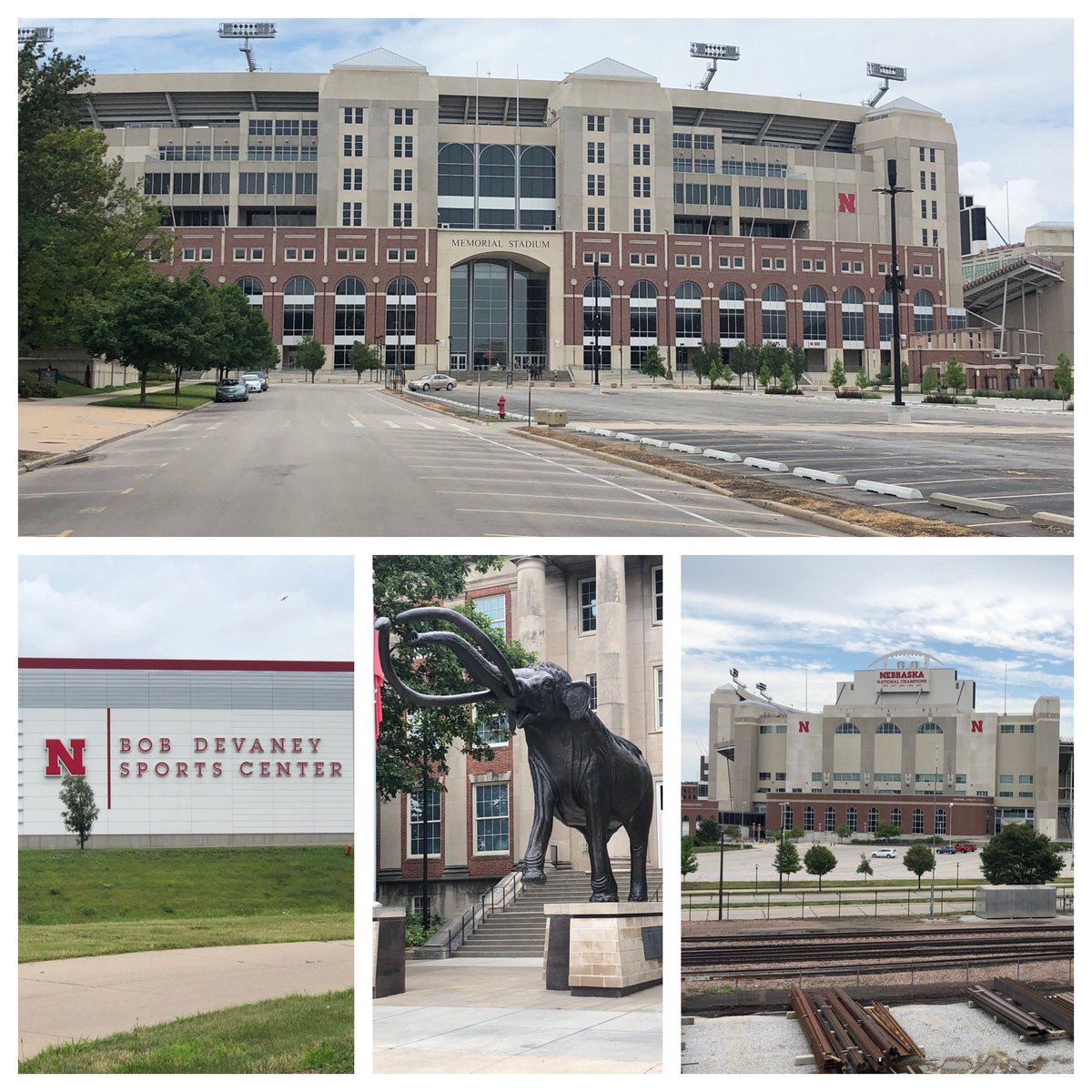 fhelmink's tweet image. I’m an eternal optimist and believe these Husker sports venues and parking lots will have quite a few more people in them in two months. But... the quiet and empty UNL campus had an eerie feeling during our bike ride today. GBR!
