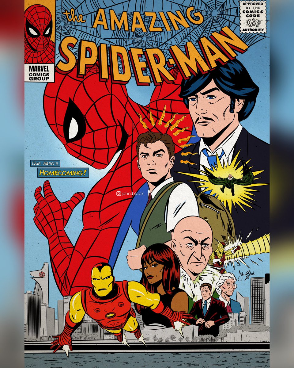 johnmikeblack's tweet photo. This poster was a fun challenge. I tried to streamline some of its ideas. I especially like remaking these when I get to reimagine iconic characters like MJ. #spiderman #ironman #remake #marvel https://t.co/RBsjMylNeB