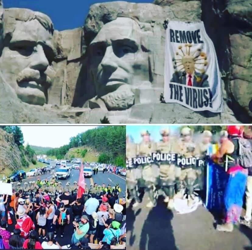 “Lakotas and their allies are blocking the entrance to Mount Rushmore! 

Lililililililili!!!” Linda Black Elk~

#mtrushmoresucks #ocetisakowin