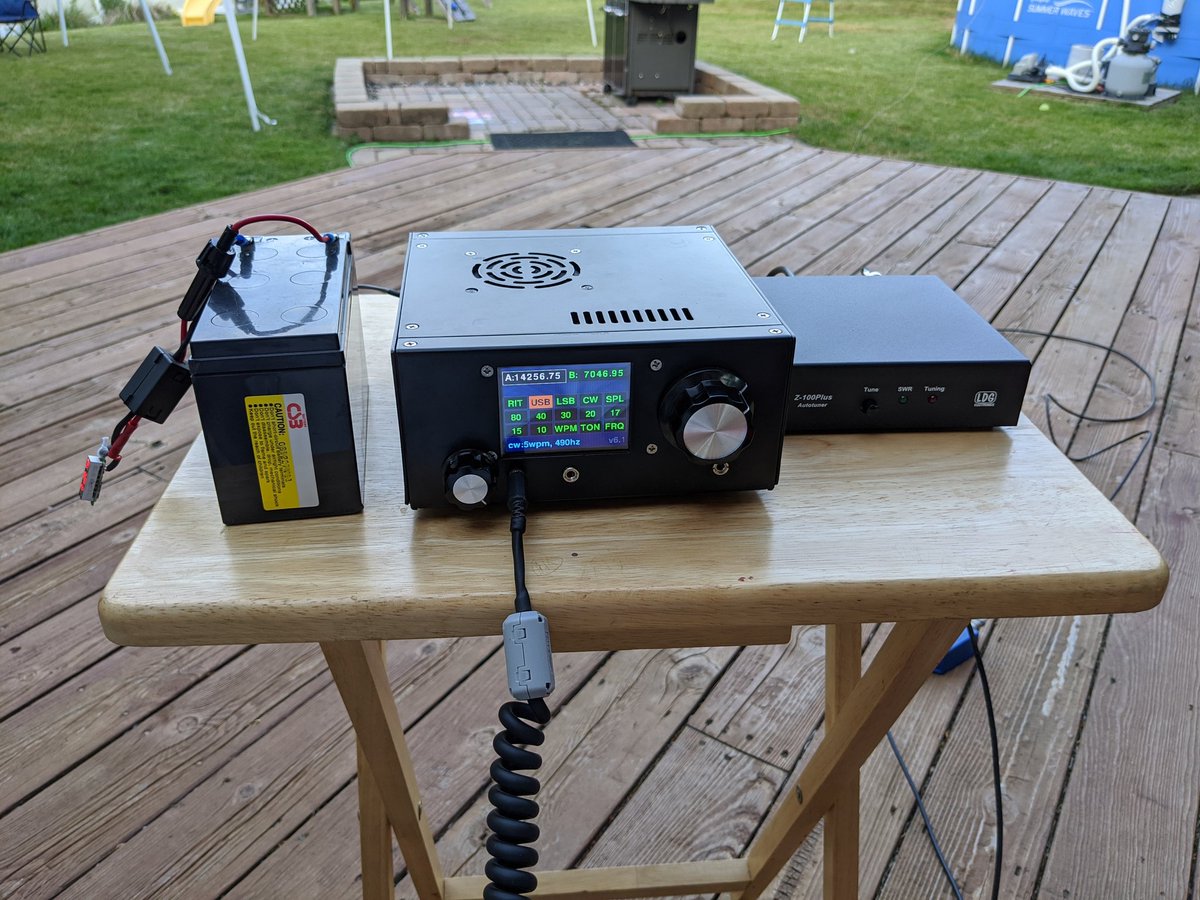 KB9WOO's tweet photo. #qrp on 20m 14285 testing out my #uBITX and z-100 plus in the backyard https://t.co/nq0wm9I3DO