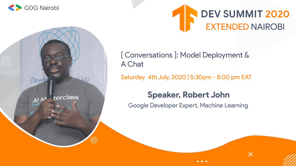 GDG_Nairobi's tweet photo. π Eishhhhh, our #TFDevSummit #Nairobi 2020 sessions have been π₯π₯!
If you missed them, and you'd like to watch the recorded livestream, check out the thread below.
ππΌ See you later TODAY 5:30 PM EAT, for Session no. 4: A chat with @robert_thas β GDE, Machine Learning https://t.co/HgtAr3dqLF