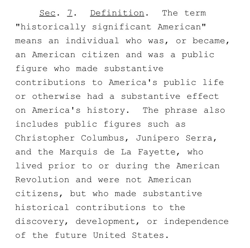 Trump's statue executive order protects statues and explicitly defines "historically significant American" to include Columbus and Junipero Serra. If you don't know, both of those colonizer butchers are an inflammatory subject to Indigenous folks. (3