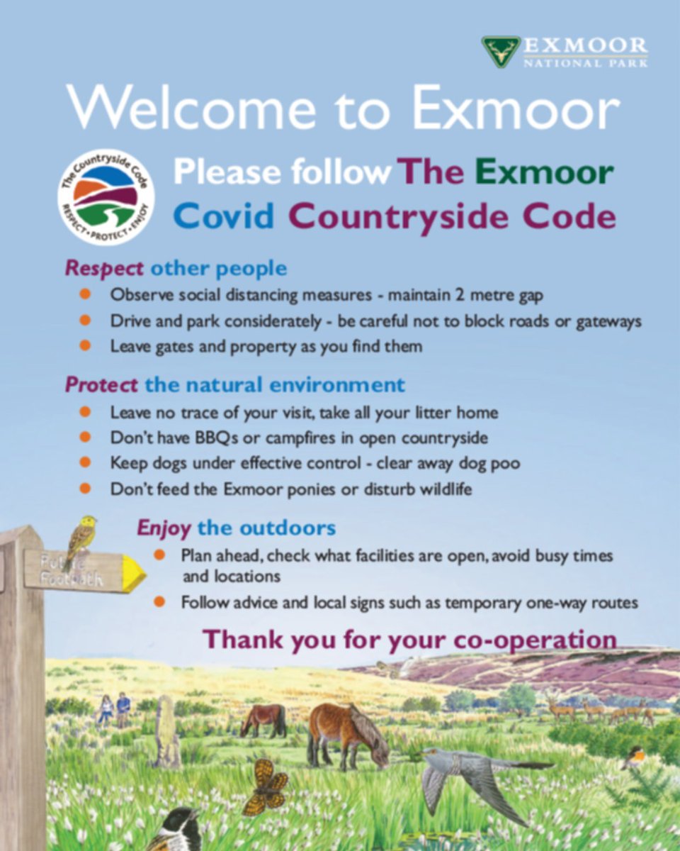 Are you planning a visit Exmoor National Park?
Please follow these simple steps to help care for our precious habitats and wildlife and always plan ahead. Pre-booking is essential for any organised activity.
Our <a href="/ExmoorNPCs/">Exmoor NPCs</a> can help!
#VisitExmoorSafely