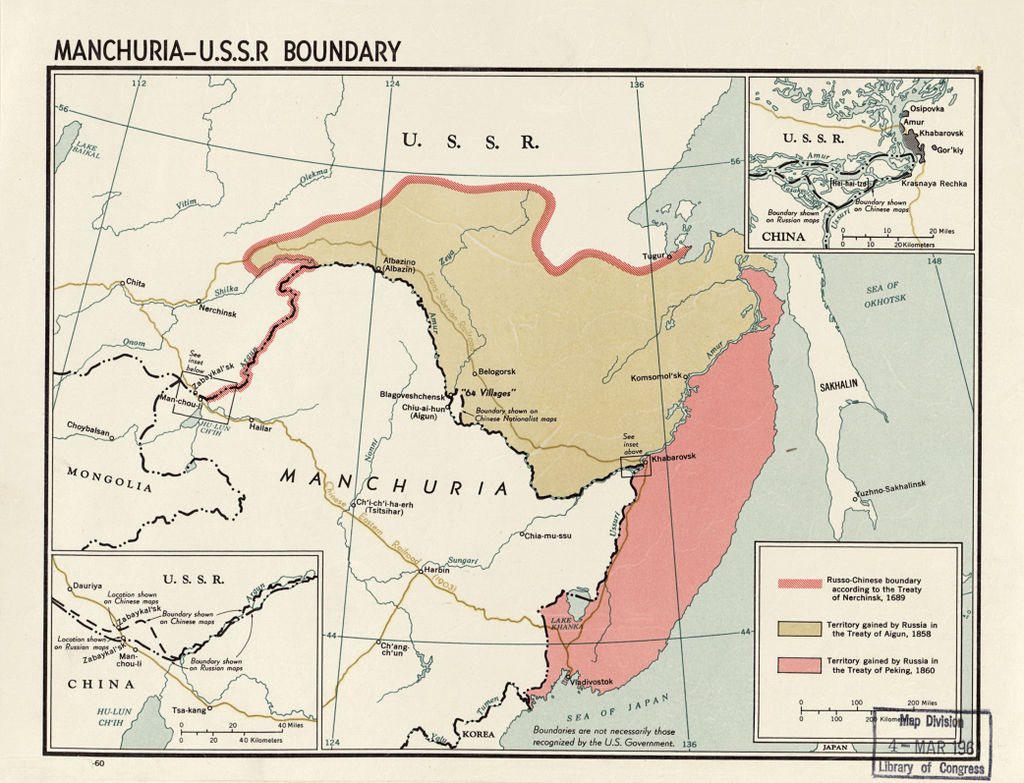 This is how territories in Far East changed hands from Originally from Russian to China by Treaty of Nerchinsk in 1689 & back to Russia by Treaty of Augin in 1858 & Treaty of Beijing in 1860.