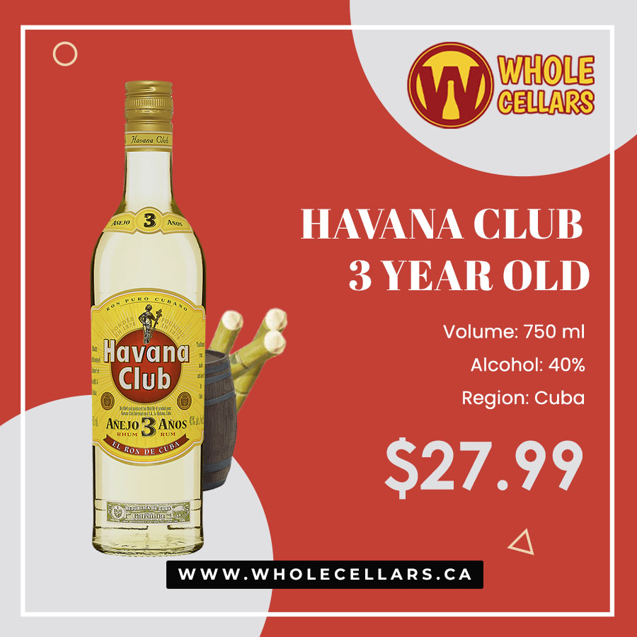 Wholecellars's tweet photo. The best-known expression of the leading Cuban rum brand, this light rum is aged for three years in ex-bourbon casks giving it a light straw yellow hue.

https://t.co/qCtv3YMxok

#yyc #yyclocal #calgary #Rum #havana https://t.co/lvva9MyM4B