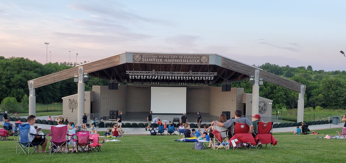 dpblack's tweet photo. #Frozen2 at #Sumtur Amphitheater with Luna who is wearing her #Frozen bike helmet and her blanket. Beautiful night in #Papillion- while socially distanced https://t.co/9BCB5VcqNG