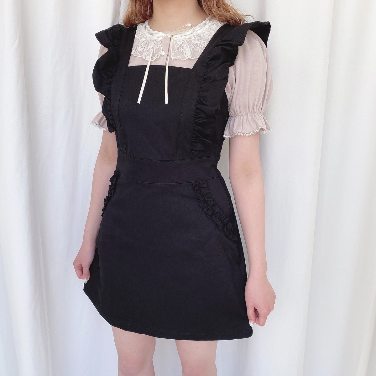 人気を誇る ハニーシナモン レースエプロン風ワンピース ブラック ひざ丈ワンピース Www Pastosbons Ma Gov Br