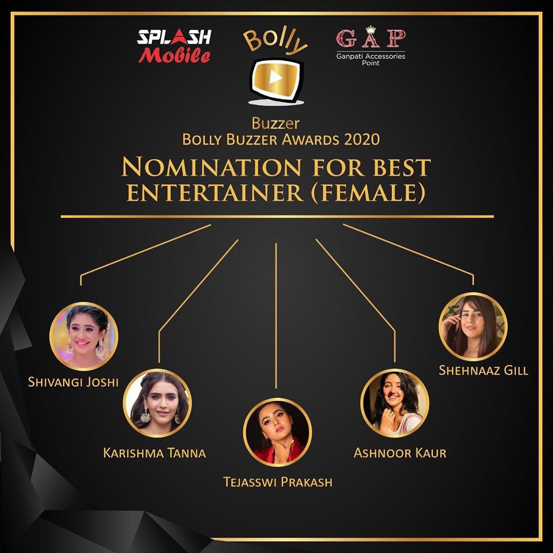 BollyBuzzer's tweet photo. Welcome to bolly buzzer awards 2020
Nominations for best entertainer (female)
1-shivangi joshi
2-ashnoor kaur
3-karishma tanna
4-shehnaaz gill 
5-tejasswi prakash

#bollybuzzerawards
#shivangijoshi
#ashnoorkaur
#karishmatanna
#shehnaazgill
#tejasswiprakash

Comment down 👇 https://t.co/mRhdlKt0fS