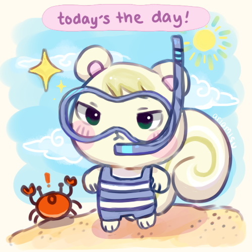 ariamisu's tweet photo. a tragedy in 2 parts... marshal does not go well with the summer update 🌊 #animalcrossing #animalcrossingnewhorizons https://t.co/i4N9Xhesvi