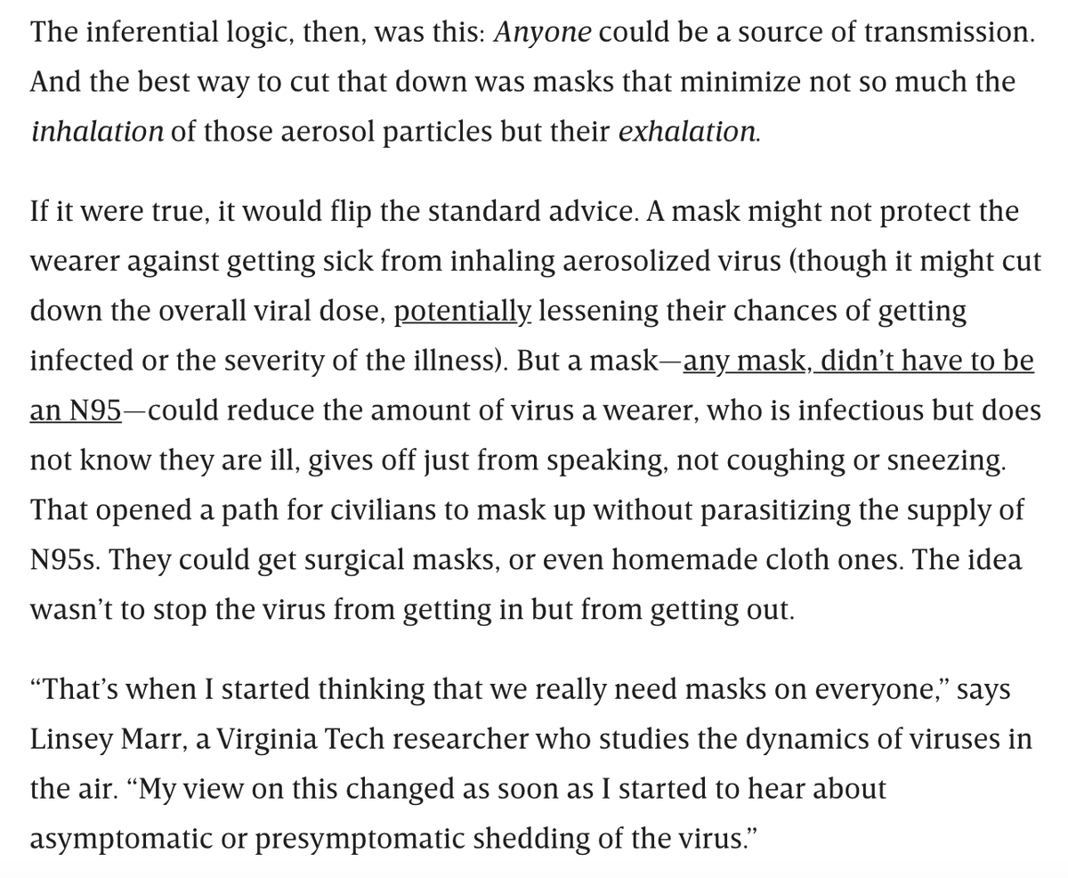 8/ … and this  @WIRED piece  https://bit.ly/3gtp7XL , which highlights a pitched battle in the obscure field of aerosol science over droplets vs. aerosolized transmission… (Talk about how many viral particles can dance on the head of a pin!)