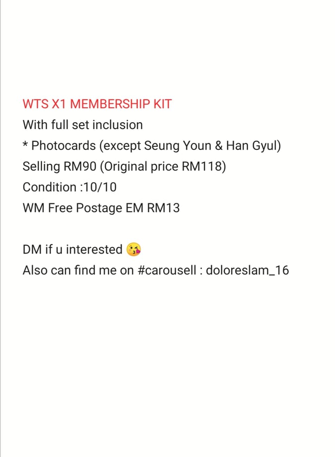 DOLORES_LAM16's tweet photo. [WTS] 
X1 MEMBERSHIP KIT 
Help RT 😊

@X1Malaysia11 @X1MALAYSIA @X1MYtrades
@X1MY101 @X1Msia
  Thank you~~~😘😘 https://t.co/DQt7Ffq43B