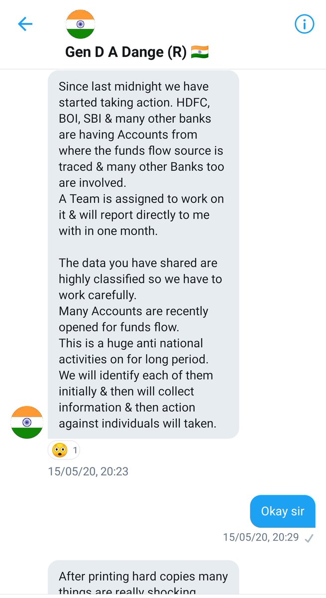 After I shared all the information, the very next day, I received the following messages from Gen Dange which I had also shared with Sunaina. I was a fool. Wasn't I ? Pardon me.