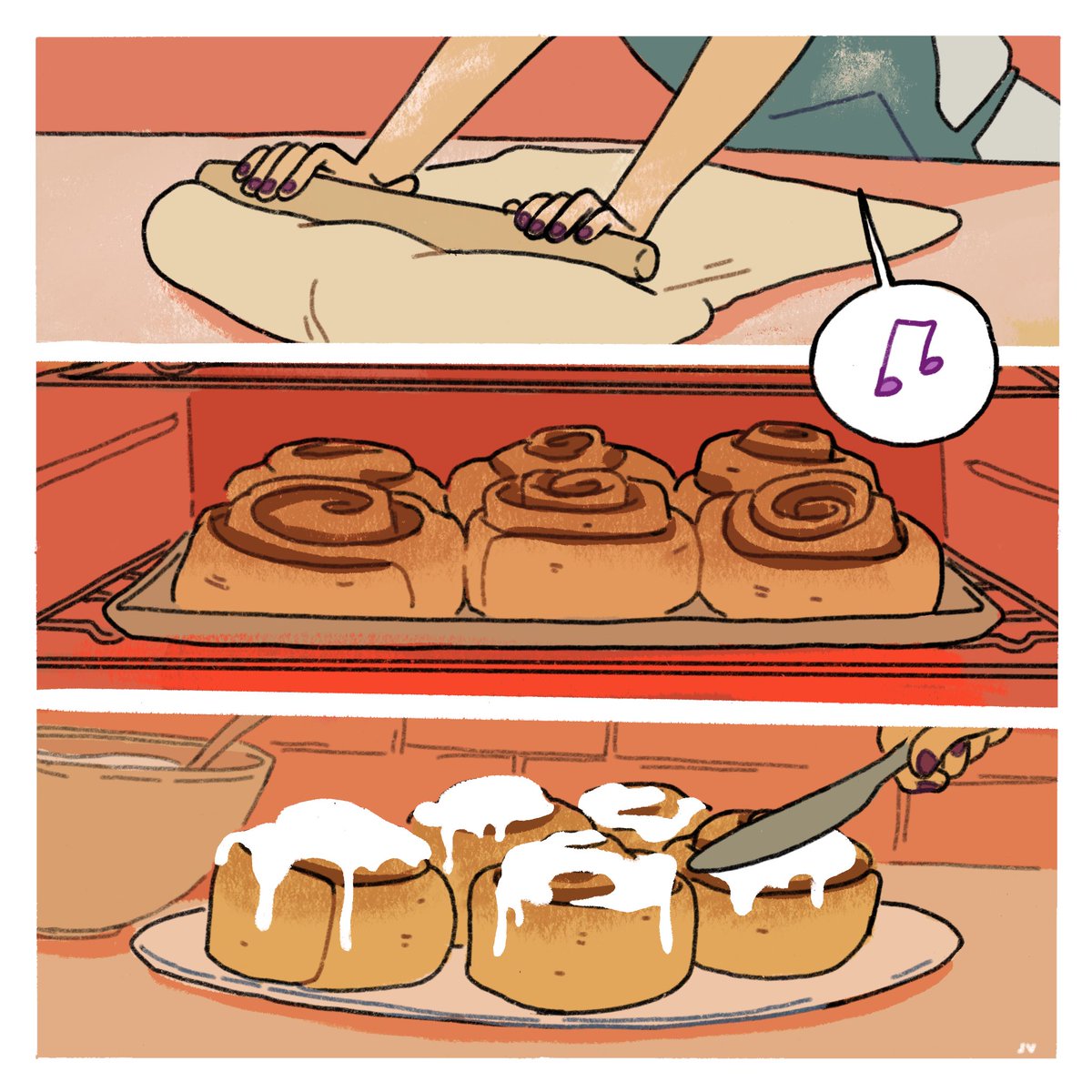 I made cinnamon buns today but they didn’t turn out this good so I drew this to remember the times they DID come out good 