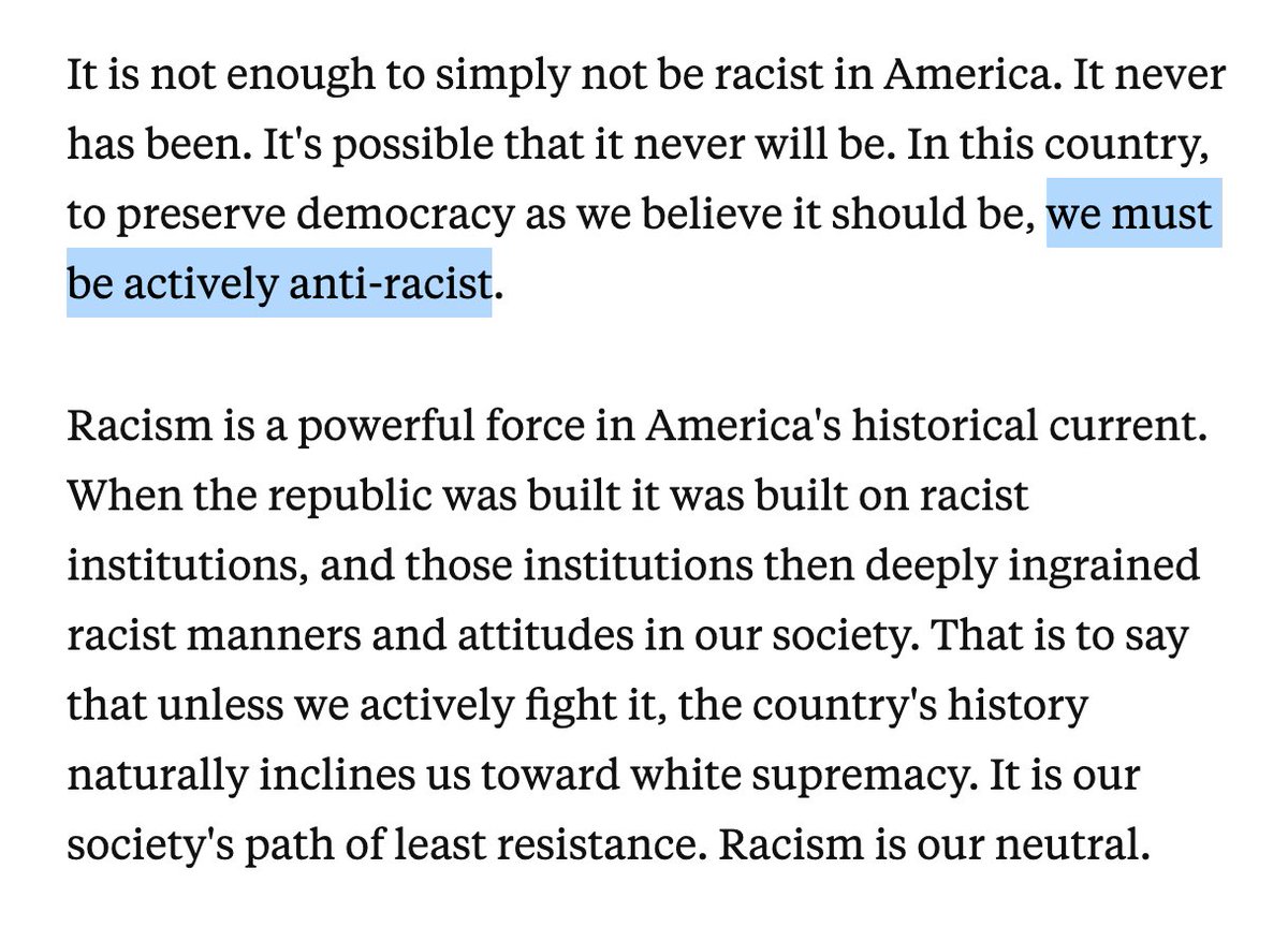greymareshow's tweet photo. To quote @lopezlinette: "It is not enough to simply not be racist in America. It never has been. It's possible that it never will be. In this country, to preserve democracy as we believe it should be, we must be actively anti-racist."

(src: https://t.co/ntjM5WtD28) https://t.co/BGZ1uQaK23
