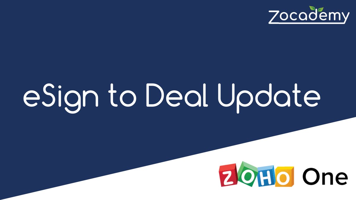 Edkinsgroup's tweet photo. New Zocademy Video:  Learn how to create a Zoho workflow in Zoho CRM to update a deal record when the document gets signed.  ** this video includes an important note related to Zoho workflows - and includes a trick for it.  https://t.co/EWDRHxaXaW https://t.co/7bjZPVdyB9