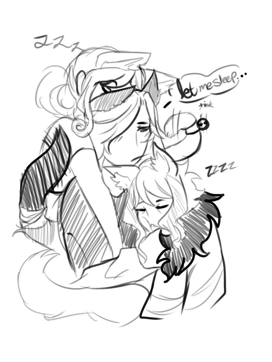 -Kitty Kat Sleeping pile-
Aubrey (girl in the buns) belongs to me, Eli (the very tired man in the middle) belongs to @tendouary and Mirai (in the coat, long bangs) belongs to Prince, who has no twitter