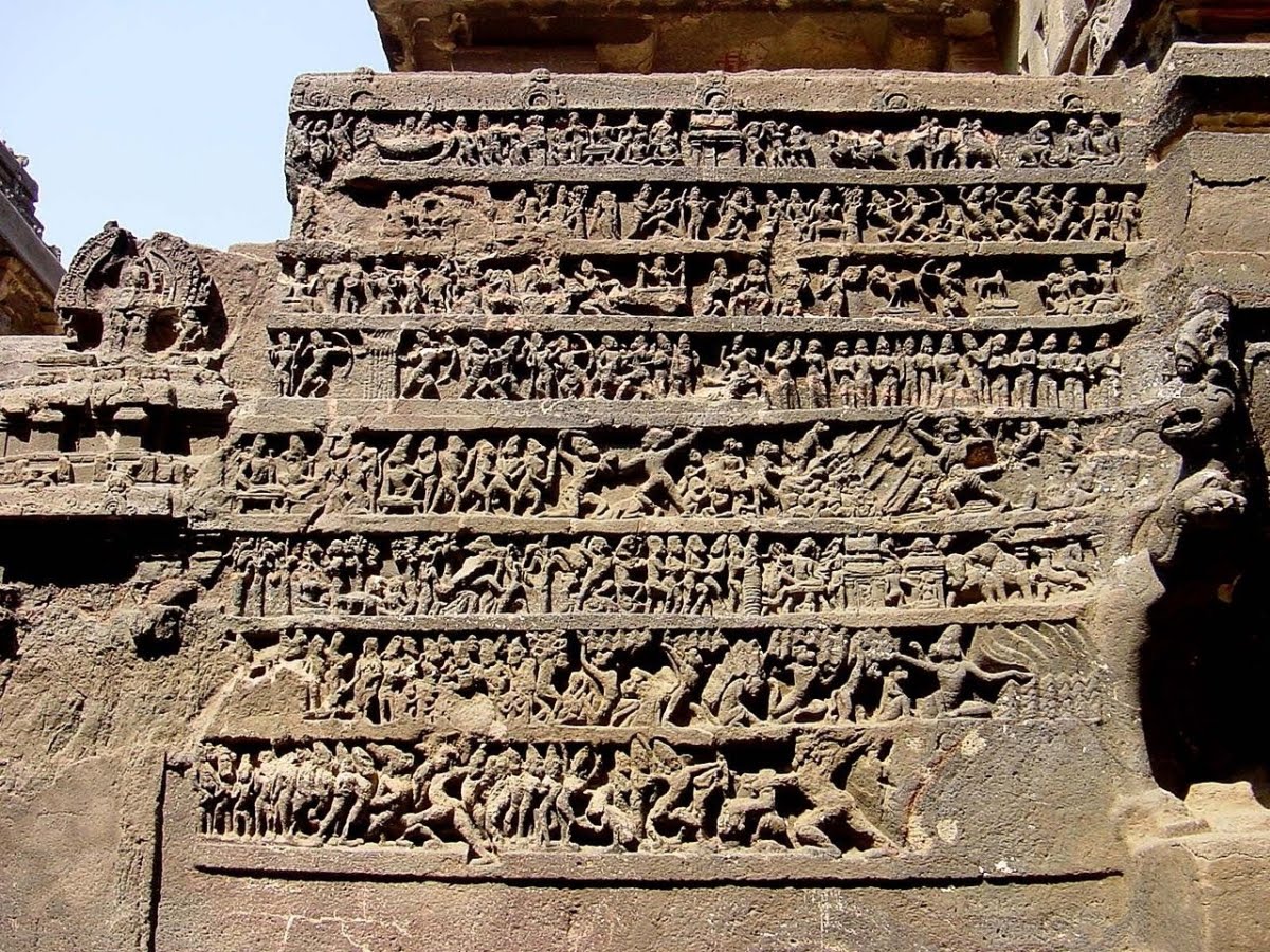 There are panels depicting scenes of Ramayan & Mahabharat. One of the most elaborate structure is that of Ravana uplifting mount Kailash.While there are no written records, scholars generally attributed to the Rashtrakuta king Krishna l, who ruled from abt 756 to 773 CE.