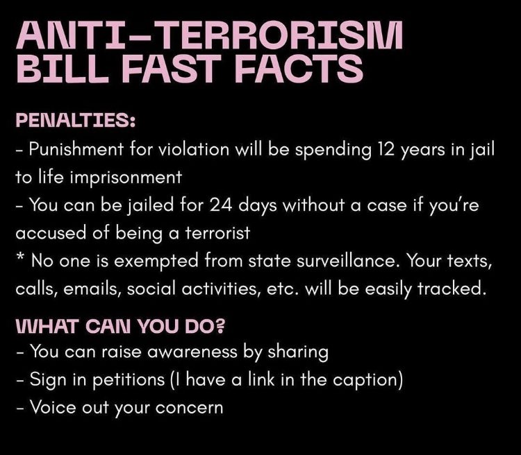 aangelafaith's tweet photo. FOR THOSE WHO ARE NOT AWARE WHAT IS ANTI-TERRORISM BILL THIS IS THE TIME THAT YOU SHOULD KNOW IT!!! 

#JUNKTERRORLAWNOW 
#ActivismIsNotTerrorism https://t.co/bUQ5xfW3Qt