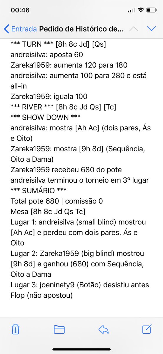 andreisilva's tweet photo. @PokerStarsBR Muito obrigado pelo presente!!!!! Vai parecer mentira, mas vou pedir mais uma coisa: por favor, não me dêem mais AA 😂😂😂.
Adivinha como eu cai com o ticket que o PokerStars me deu? PS: a próxima vez que estarei aqui será para compartilhar que o Spin &amp; Go bateu U$1MM😂😂😂🙏🏻🙏🏻🙏🏻 https://t.co/ndiJcF8jke