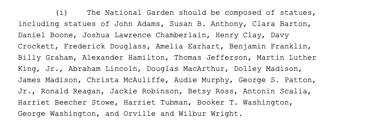Here's the list of those to be honored with statues in the new park, according to the executive order.