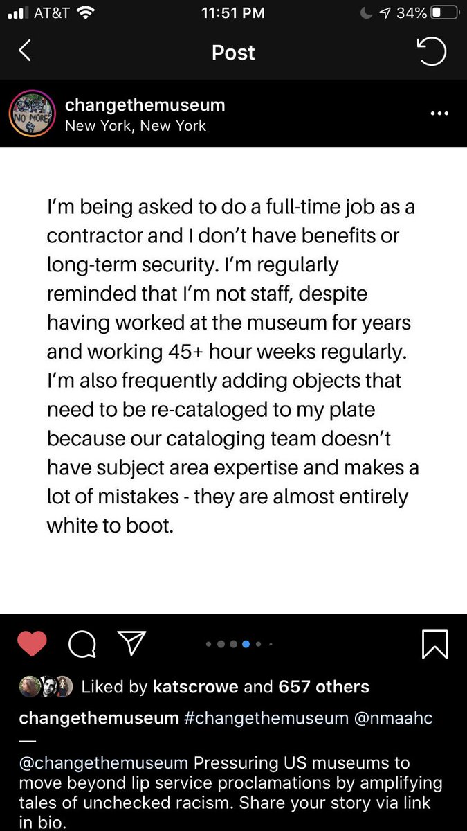 ContractOn's tweet photo. Once again, you should absolutely be paying attention to the voices at Change The Museum’s Instagram... sooner or later, the GLAM field has to reckon with the harm it is perpetuating amongst young professionals and *especially* young BIPOC. https://t.co/lFMlnTrcIt