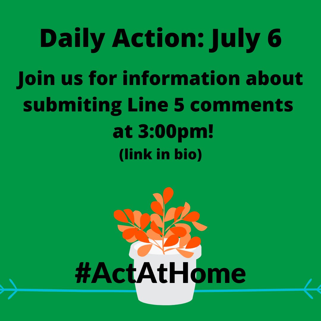 SierraClubWI's tweet photo. #ActAtHome by joining our virtual chat about submitting Line 5 comments! We start at 3:00 pm, so join us to learn about how you can stop Enbridge from further polluting Wisconsin. Here's the link: https://t.co/UoVej9DSb2 or join by phone at +1 408-831-1266 PIN: 723 565 678# https://t.co/WYhWpXxyme
