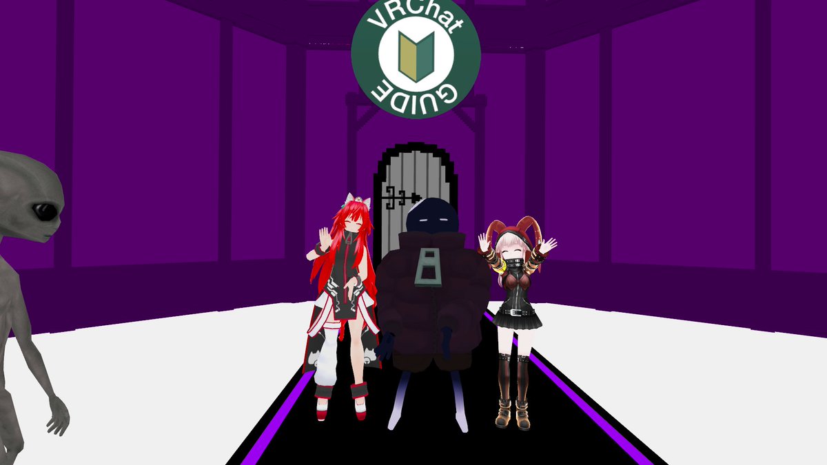 August_DQX's tweet photo. この時の「大変親切な方」にスクショ送ってもらった。
真ん中の黒いのが私。
この黒いのはビリヤードの八番玉で、頭に「8」と書いてある、まさしく私のためのアバター（笑）
最近、#VRChat に限らず第三期VRマイブームが来てて嬉しい。 https://t.co/LiJHji3K9o