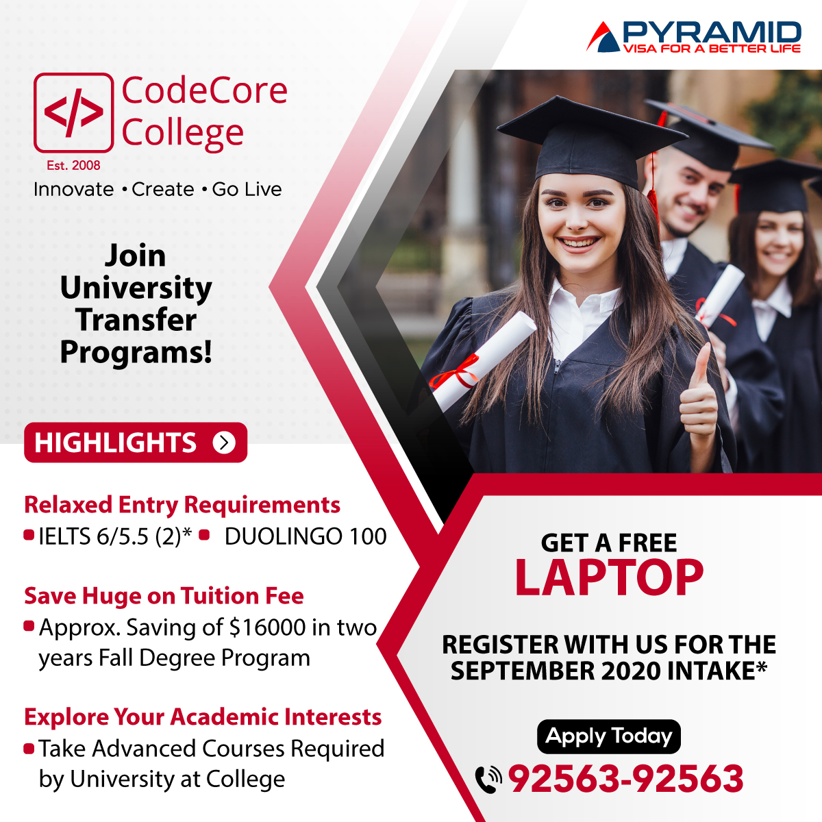 PyramidVisa's tweet image. #CodeCore #College #🇨🇦️Canada is offering free #laptops!
#English Requirements: #Duolingo - 100, #IELTS overall 6 bands with 5.5 in TWO #modules!
Offer valid for #September 2020 #intake!
#Hurry up - Call 📱92563-92563.
#StudyinCanada #PyramideServices️ #Toronto #FreeLaptop