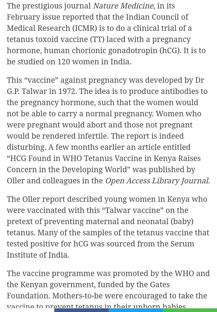 Bill Gates sponsored tetanus vaccines with sterility drugs are being tested on Indian women since 2018. Pregnant women are told they it will protect the unborn child from tetanus. But they don't know it will abort the fetus & stop further pregnancies.  https://www.sundayguardianlive.com/news/ethical-questions-surround-vaccine-reduce-fertility