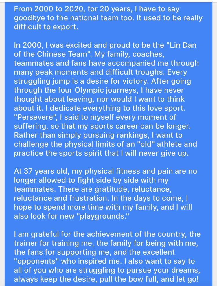 ZonaBulutangkis's tweet photo. [BREAKING NEWS]
Happy retirement, Lin Dan! https://t.co/lvwL4jVDnc