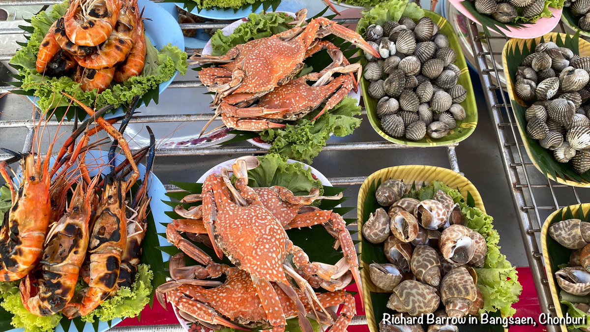 Two of the main reasons people come to Bangsaen Beach is for the sea breeze and seafood. And there is certainly plenty of that  #ThaiFood  #Thailand – bei  หาดบางแสน (Bang Saen Beach)
