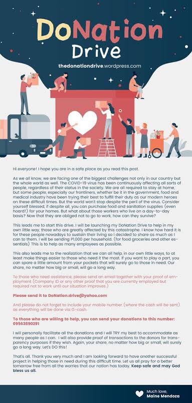 Maine Mendoza, the founder. Host of Charitable deeds.A woman with a golden heart.From  http://Shop.Bid&nbsp;.Donate to DoNation Drive; @mainedcm |  #MaineAnniver5ary