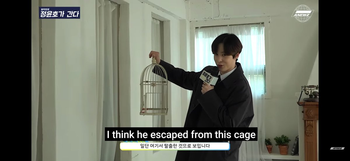 this can be a spoiler too,,yh went to hj's shooting location and interviewed him, he found a cage and said "i think he escaped from this cage" (he can be just joking lmao) but i think hongjoong is the masked man? since masked man = snow, now the cage.haseul = white bird/snow