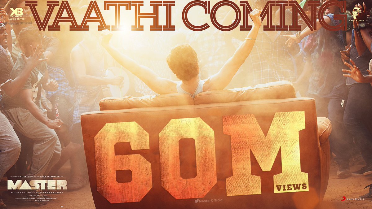 CherthalaVfc's tweet photo. After #KuttiStory, the #VaathiComing lyric video also crosses a whopping 60 Mil views (6 CR views) on YT! 

Phenomenal #Master chartbusters 🔥🔥

#ThalapathyVijay #Anirudh https://t.co/17nD9PS5WF