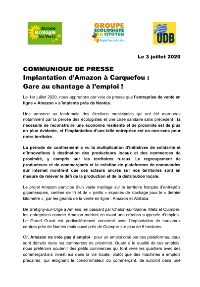 TristanNantes's tweet photo. 📰✏ Communiqué : "Nous réaffirmons notre soutien au commerce de proximité et à l’emploi local, nous nous opposons à l’installation d’@AmazonFrance  et à son développement en France, et nous ferons tout ce qui est en notre pouvoir pour empêcher ce(s) projet(s)." ⤵️ https://t.co/twOceENV87