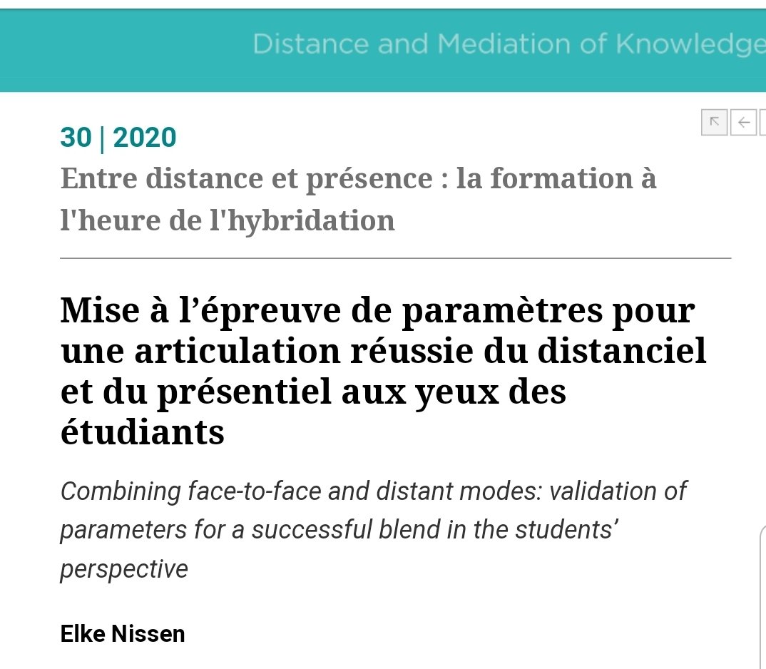 BertrandMocquet's tweet photo. #UnivCovid19 Mise à l’épreuve de paramètres pour une articulation réussie du distanciel et du présentiel aux yeux des étudiants par @Elke_Nissen @UGrenobleAlpes Laboratoire #Lidilem
Via la Revue DMS @cned
https://t.co/NM39qC9nJ6 https://t.co/qw9R9xSzYw