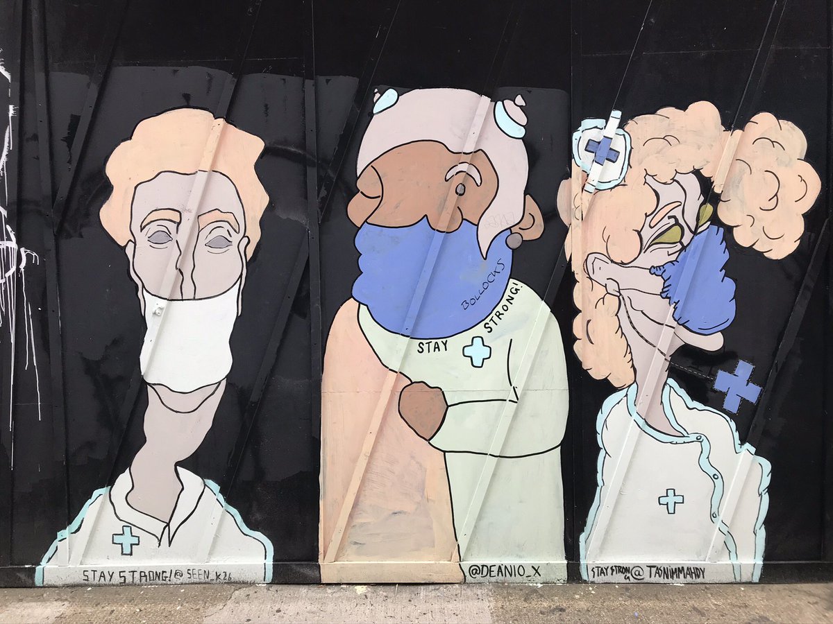 martin1smith2's tweet photo. Street artists DRT, Nathan Bowen, Deanio, Tasnim and Clok pay tribute to the NHS and all health workers.
#StreetArt #NHS #NHSThankYou #DRT #NathenBowen #Deanio #Tasnim #Clok https://t.co/0MjJHw4j6Y